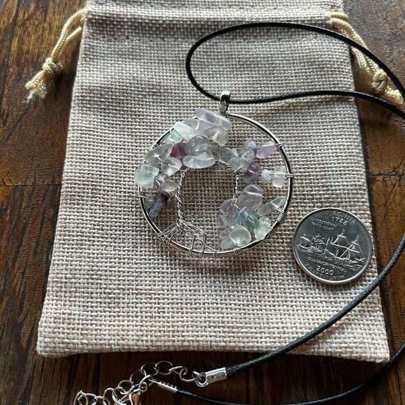 Brand New Fluorite Necklace Tree Of Life Necklace Beautiful Fluorite Pendant - Picture 2 of 3